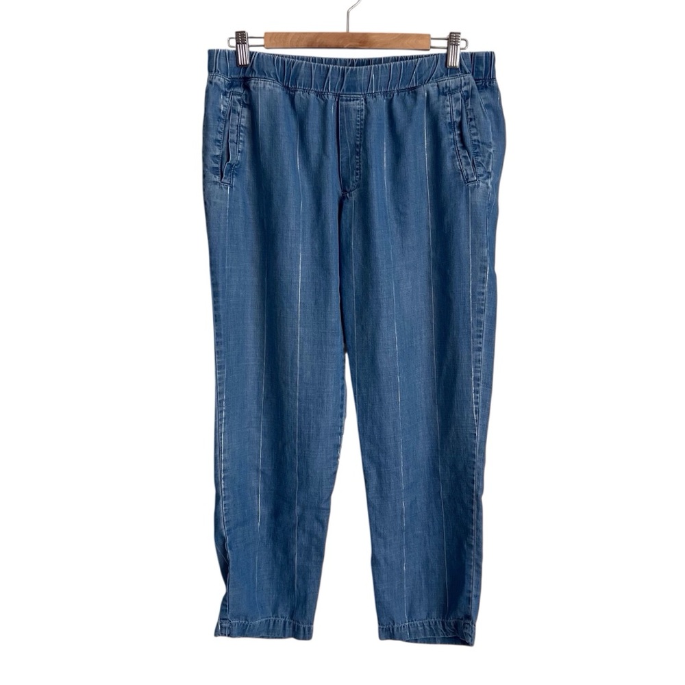 Bella Dahl Chambray Blue Pants Silver Stripe Coastal Boho Lagenlook Womens Large